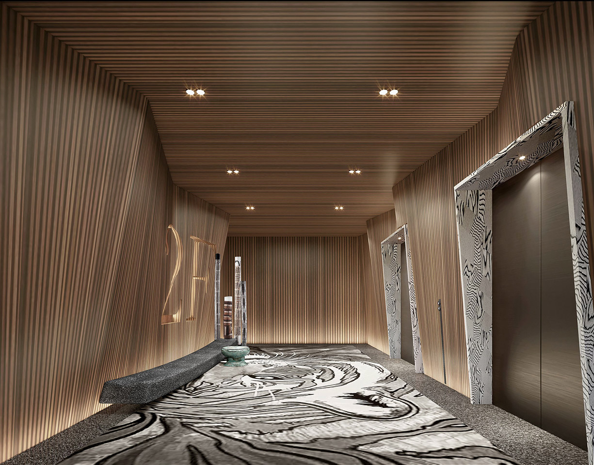 杨邦胜公司高端文化主题精品酒店设计案例_普者黑英迪格酒店电梯厅